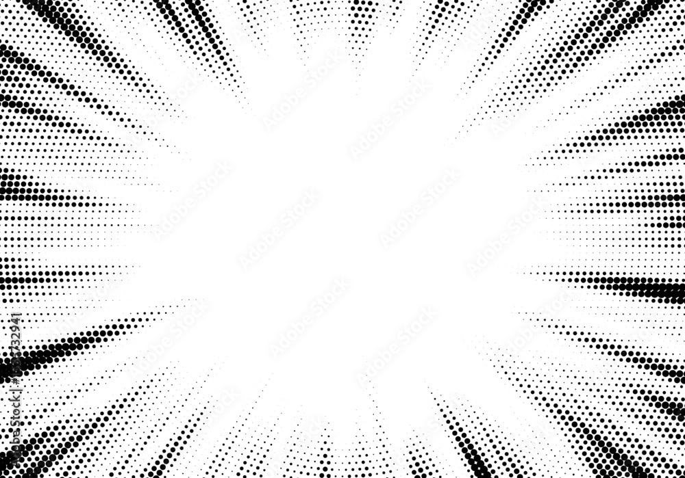 Aufkleber Halftone gradient sun rays pattern. Abstract halftone vector dots background. monochrome dots pattern. Vector background in comic book style with sunburst rays and halftone. Retro pop art design.