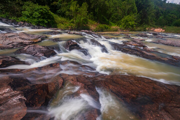 waterfall cascades over the rocks