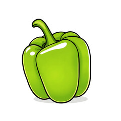 Single green bell pepper cartoon illustration