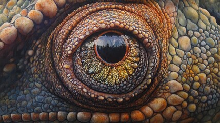 Fototapeta premium Detailed close up of a reptile eye in intricate detail