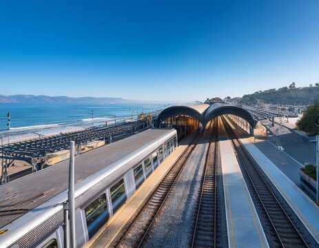 panoramic view of burlingame caltrain station in bay area california