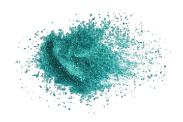 Teal, pixelated cluster, exploding outwards