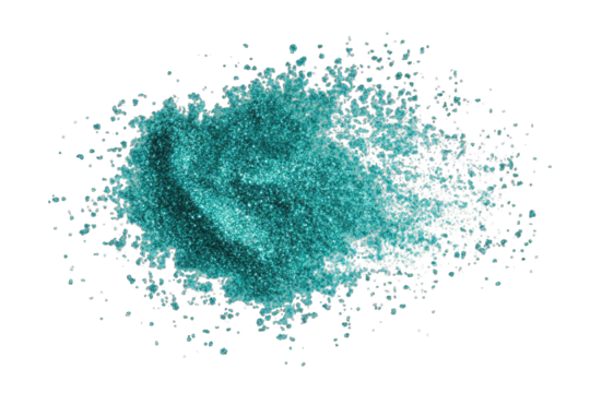 Teal, pixelated cluster, exploding outwards