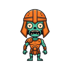 Cute Cartoon Zombie Gladiator Character in Orange Roman Armor