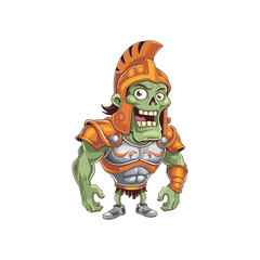 Funny Zombie Gladiator Cartoon Character in Roman Armor