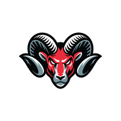 Fierce Ram Head Mascot Logo with Bold Horns and Intense Red Face