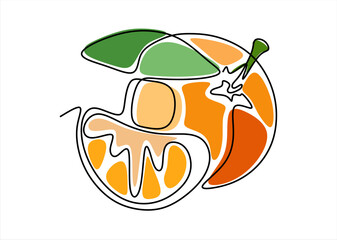  orange with a green leaf.  line icon-continuous line drawing. Editable stroke.