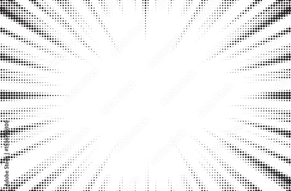 Aufkleber Halftone gradient sun rays pattern. Abstract halftone vector dots background. monochrome dots pattern. Vector background in comic book style with sunburst rays and halftone. Retro pop art design.