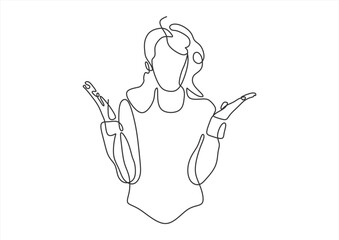 Woman Shrugging A Single Line Art Representation.  line icon-continuous line drawing. Editable stroke.