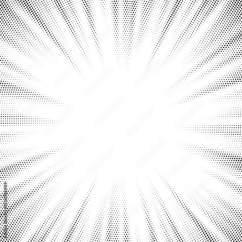 Aufkleber Halftone gradient sun rays pattern. Abstract halftone vector dots background. monochrome dots pattern. Vector background in comic book style with sunburst rays and halftone. Retro pop art design.