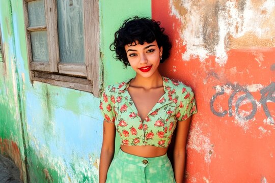 Commercial commercial conceptual art art. Lovely smiling mixed-race girl - for ads, lane poster and digital marketing use. Short trim - curly hair. African american portrait. African beauty. - Powered by Adobe