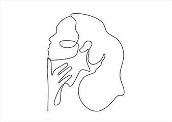 Minimalist Line Art of a Woman in Thought. line icon-continuous line drawing. Editable stroke. 
