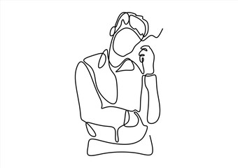Thinking Man.  line icon-continuous line drawing. Editable stroke.