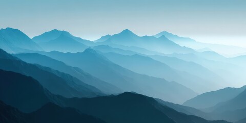 Fototapeta premium Minimalist Blue and White Mountain Range Landscape with Fog
