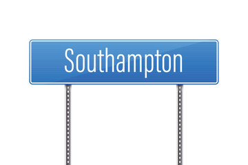 A crisp, digital rendering of a 'Southampton' city limit sign rendered against a pristine white backdrop, evoking feelings of wayfinding and local navigation.