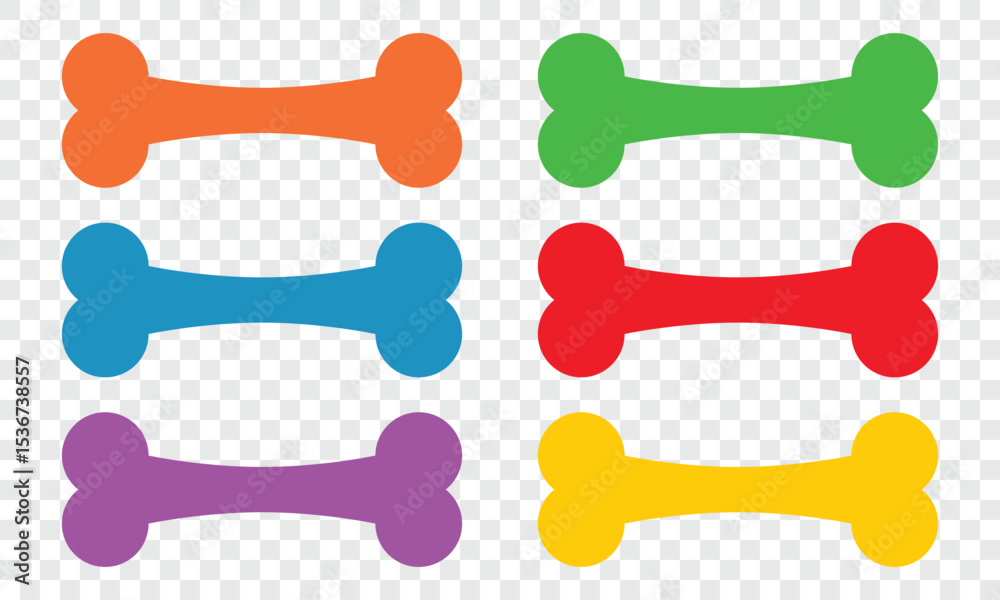 Poster a vibrant arrangement of bone-shaped figures are set against a transparent backdrop. each figure is 