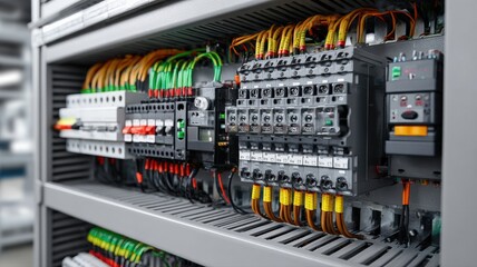 Close-up on the neatly organized wiring inside an open industrial electrical panel, highlighting precision and safety standards
