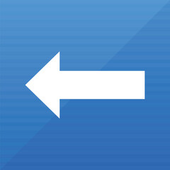 A white arrow, facing left, is set against a bright blue background. The background has a subtle, horizontal texture and a gloss effect creating a visual depth.