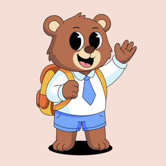 Cute Bear Back To School Cartoon Illustration