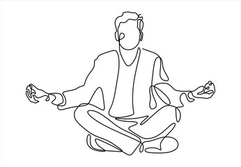Meditating Person.  line icon-continuous line drawing. Editable stroke. 
