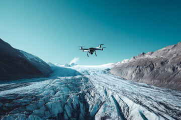 Drone Overhead Inspecting Melting Glaciers in Icy Terrains  