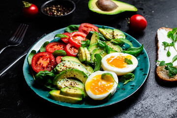 Healthy Breakfast with Avocado, Egg, and Tomato on a Plate
