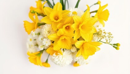Where daffodils dance with daisies a symphony of spring unfolds on a pristine canvas