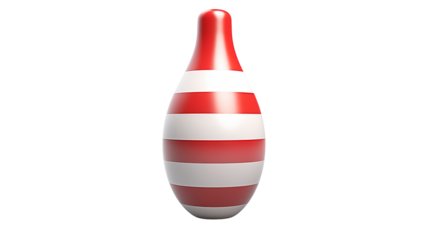 A red and white striped bowling pin object isolated against a stark black background view isolated on transparent background