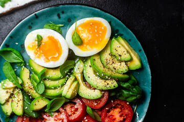 Healthy Breakfast with Avocado, Egg, and Tomato on a Plate