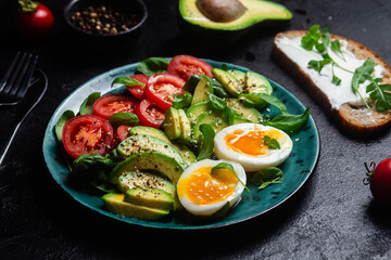 Healthy Breakfast with Avocado, Egg, and Tomato on a Plate