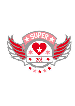 zoe super logo aile tampon coeur love prenom