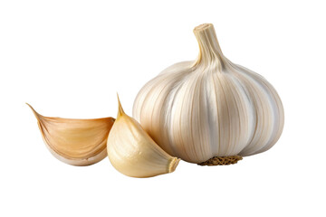 Obraz premium Fresh Garlic Bulbs and Cloves Close-Up Aromatic Culinary Ingredient isolate on transparent background