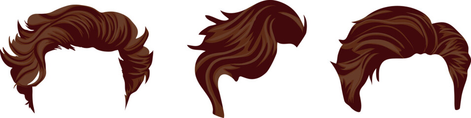 set of hairstyles for men's smooth brown hair of medium length in different looks for male characters