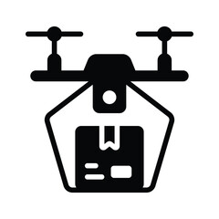 A well crafted glyph style icon depicting drone delivery