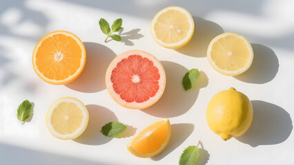 citrus fruits on white background