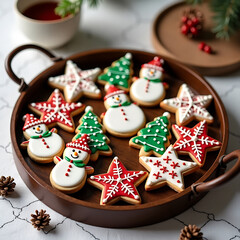 Delicious homemade Christmas gingerbread cookies with icing on a plate
