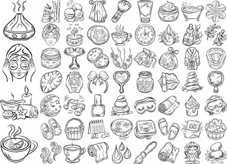 Hand drawn spa, wellness, beauty, and relaxation elements for design and decoration