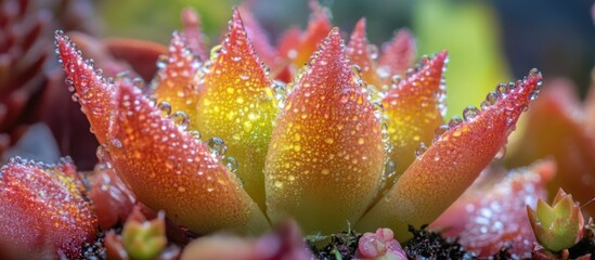 Close-up of a succulent plant with dew drops.