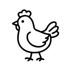 Cute cartoon chicken standing proudly in a minimalist style on a white background ideal for children's artwork or farm themes