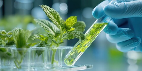 Scientist Using Biotechnology and AI for Plant DNA Research in Laboratory