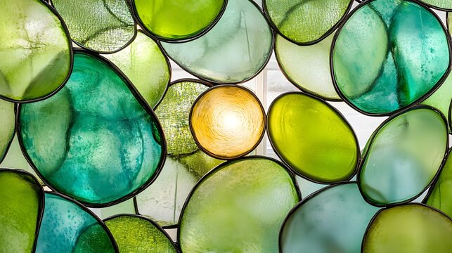 Abstract Green Glass Stained Glass Window Panel