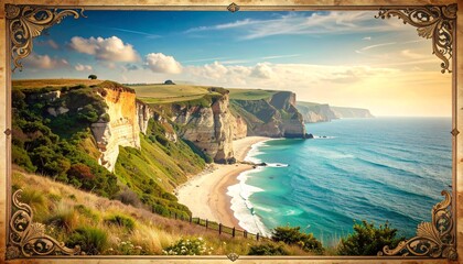 Fototapeta premium Stunning cliffs of the english countryside with vintage poster aesthetic and dramatic hues