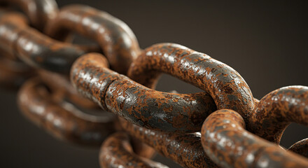 Fototapeta premium Close-up of a rusty chain links with a blurred background, concept of strength