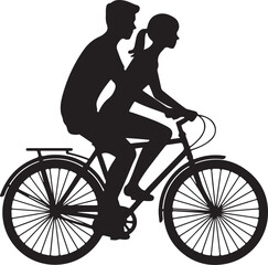 Fototapeta premium Romantic Couple on Bicycle Silhouette on White Background