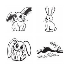 Obraz premium silhouette of rabbit set bundle on the white background
