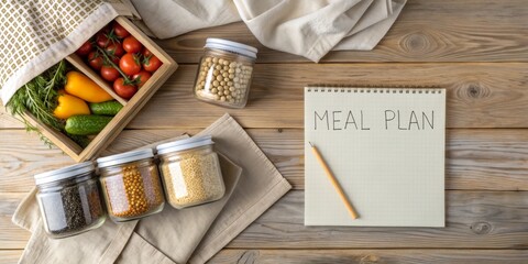Cooking and planning healthy meals with fresh vegetables and ingredients on a wooden table
