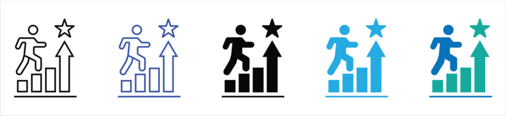 Stairs icon vector. Walking up staircase or stairs sign flat vector icon, Climb Up Stair Sign Flat Icon on White Background. Upstairs icon isolated sign symbol vector. Man climbing stairs.
