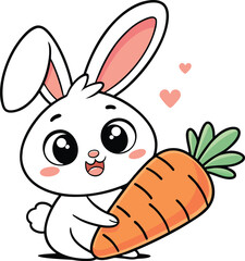 Adorable cartoon bunny holding a large carrot