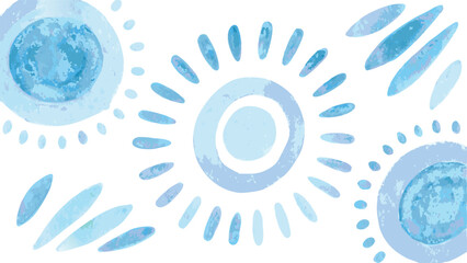 Watercolor style sun and circle shapes in shades of blue on a white background illustration art
