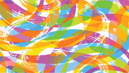 Obraz premium Colorful abstract painting with brush strokes and overlapping curved shapes creating a vibrant design